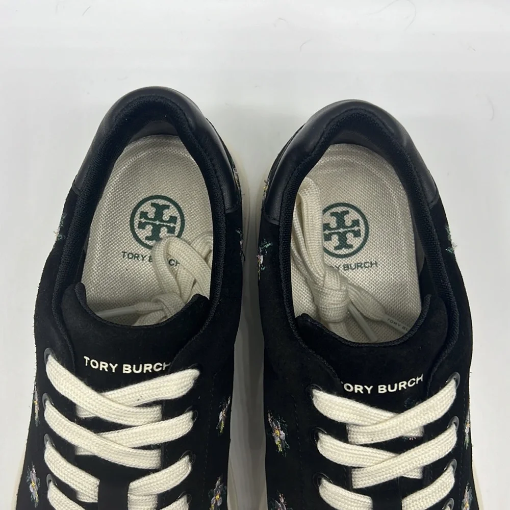 Tory Burch NWB HOWELL COURT SUEDE SNEAKER Color Daybreak Ditsy / Perfect Black